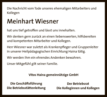 Traueranzeige von Meinhart Wiesner von HNA