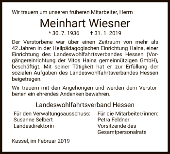 Traueranzeige von Meinhart Wiesner von HNA