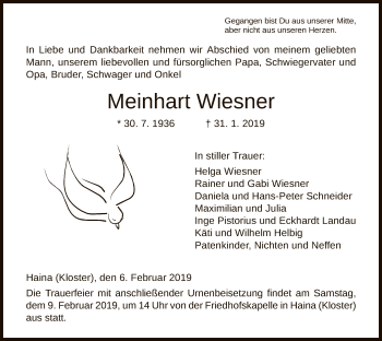 Traueranzeige von Meinhart Wiesner von HNA