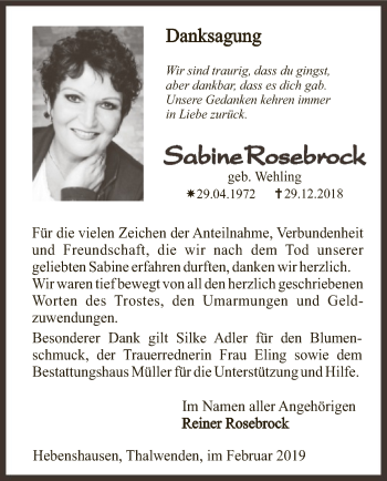 Traueranzeige von Sabine Rosebrock von HNA