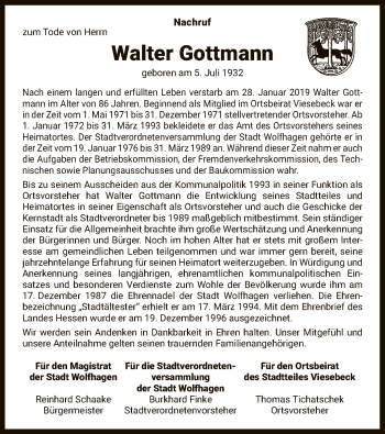 Traueranzeige von Walter Gottmann von HNA