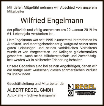 Traueranzeige von Wilfried Engelmann von HNA