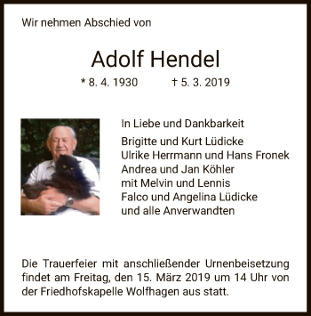 Traueranzeige von Adolf Hendel von HNA
