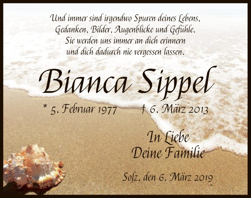  Traueranzeige für Bianca Sippel vom 06.03.2019 aus HNA