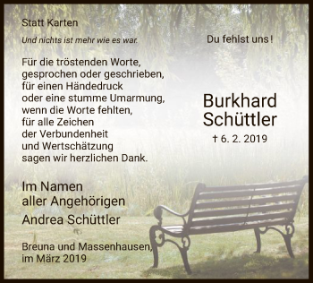 Traueranzeige von Burkhard Schüttler von HNA