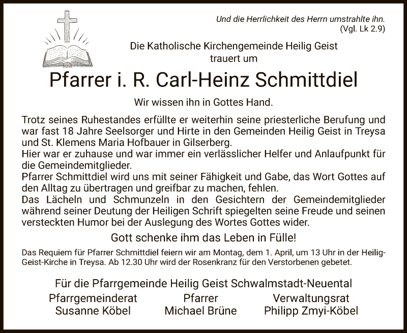  Traueranzeige für Carl-Heinz Schmittdiel vom 29.03.2019 aus HNA