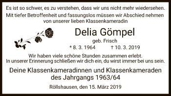 Traueranzeige von Delia Gömpel von HNA