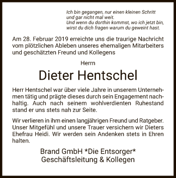 Traueranzeige von Dieter Hentschel von HNA