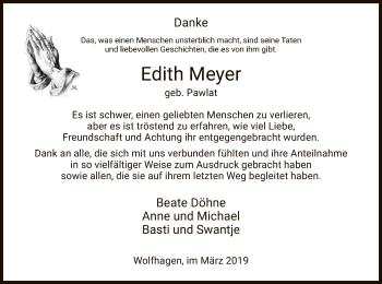 Traueranzeige von Edith Meyer von HNA