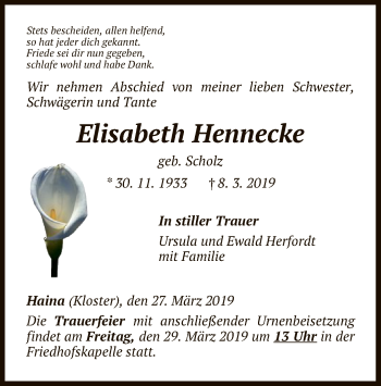 Traueranzeige von Elisabeth Hennecke von HNA