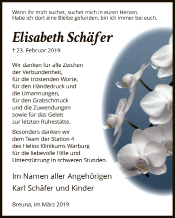 Traueranzeige von Elisabeth Schäfer von HNA