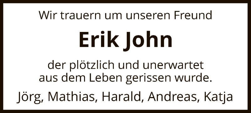  Traueranzeige für Erik John vom 30.03.2019 aus HNA