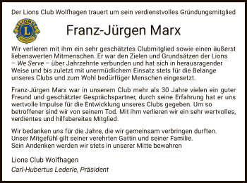 Traueranzeige von Franz-Jürgen Marx von HNA
