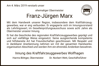 Traueranzeige von Franz-Jürgen Marx von HNA