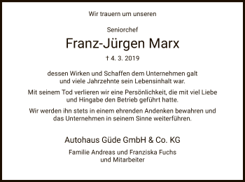 Traueranzeige von Franz-Jürgen Marx von HNA