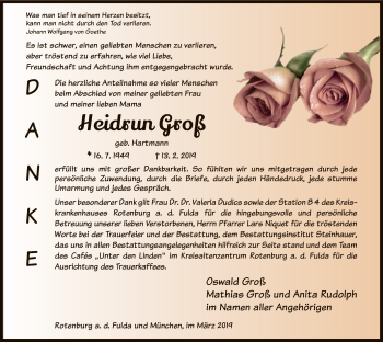 Traueranzeige von Heidrun Groß von HNA