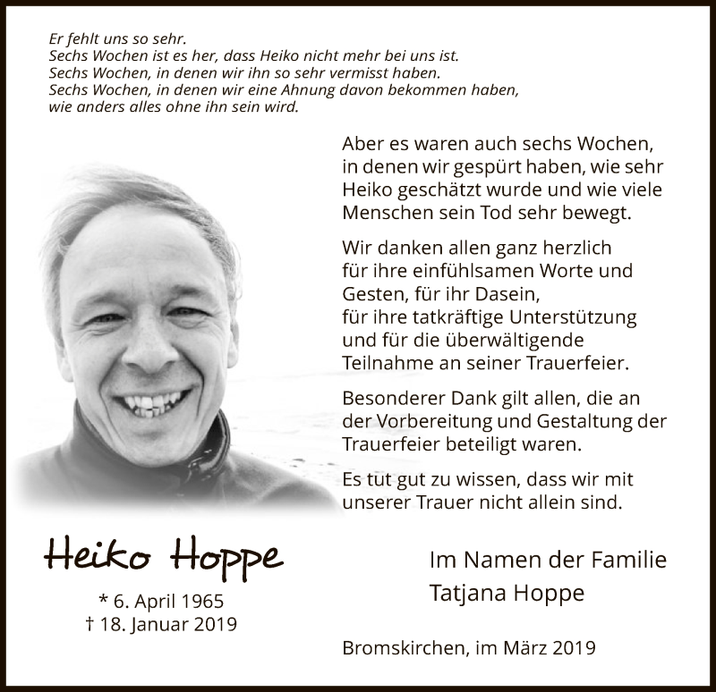  Traueranzeige für Heiko Hoppe vom 02.03.2019 aus HNA