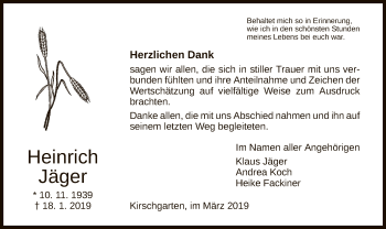 Traueranzeige von Heinrich Jäger von HNA