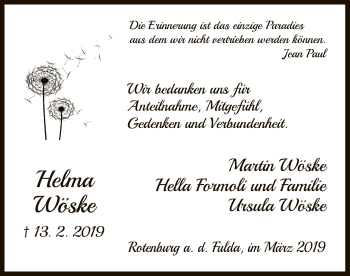 Traueranzeige von Helma Wöske von HNA
