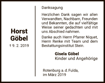 Traueranzeige von Horst Göbel von HNA
