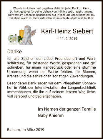 Traueranzeige von Karl-Heinz Siebert von HNA