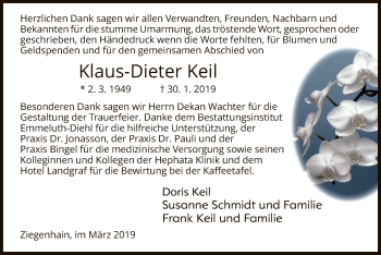 Traueranzeige von Klaus-Dieter Keil von HNA