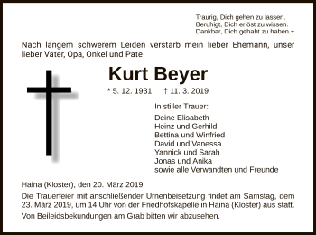 Traueranzeige von Kurt Beyer von HNA