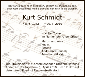 Traueranzeige von Kurt Schmidt von HNA