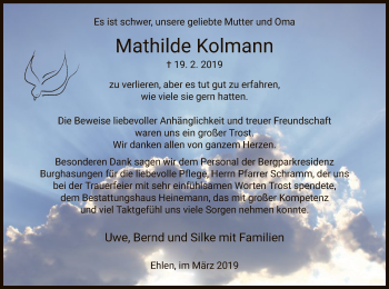 Traueranzeige von Mathilde Kolmann von HNA