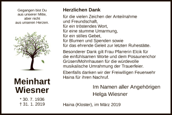 Traueranzeige von Meinhart Wiesner von HNA