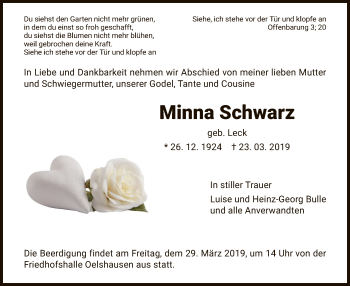 Traueranzeige von Minna Schwarz von HNA