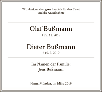 Traueranzeige von Olaf und Dieter Bußmann von HNA