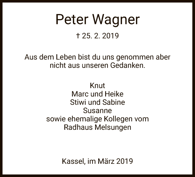  Traueranzeige für Peter Wagner vom 06.03.2019 aus HNA