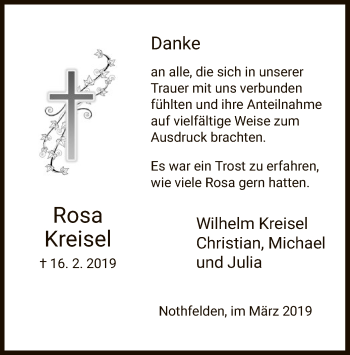 Traueranzeige von Rosa Kreisel von HNA