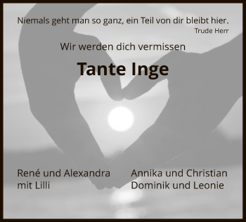 Traueranzeige von Tante Inge  von HNA