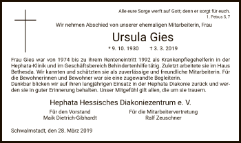 Traueranzeige von Ursula Gies von HNA