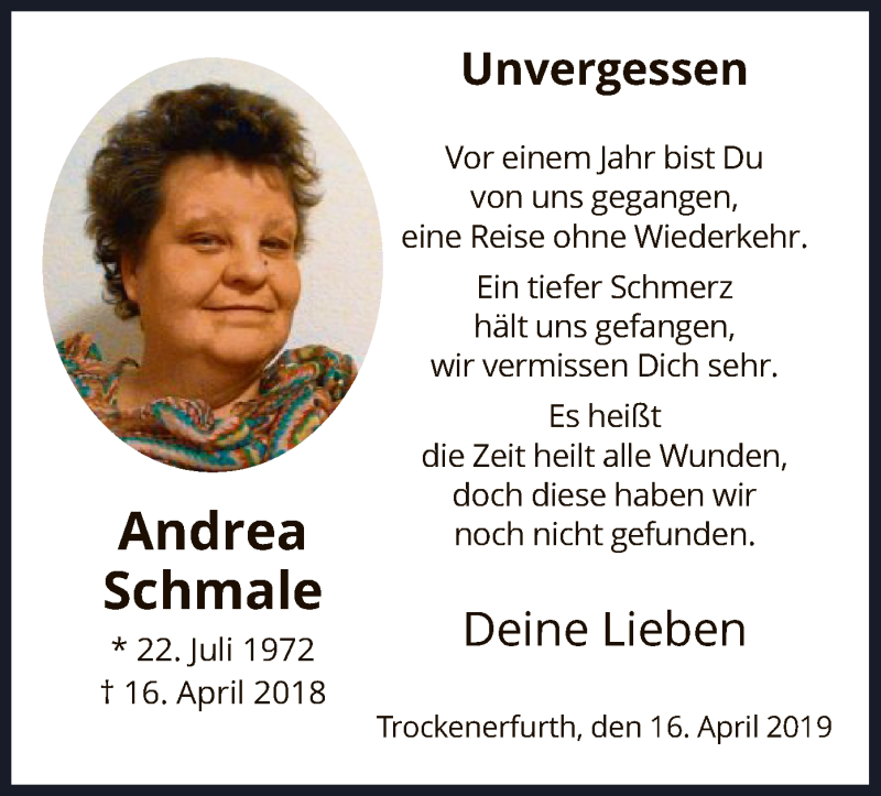 Traueranzeige für Andrea Schmale vom 16.04.2019 aus HNA