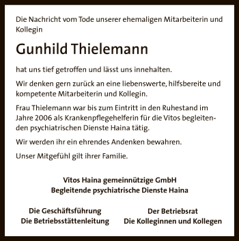 Traueranzeige von Gunhild Thielemann von HNA