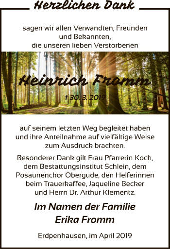 Traueranzeige von Heinrich Fromm von HNA