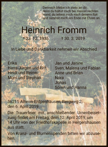 Traueranzeige von Heinrich Fromm von HNA