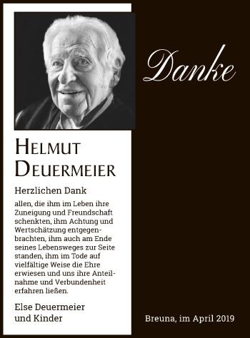 Traueranzeige von Helmut Deuermeier von HNA