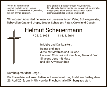 Traueranzeige von Helmut Scheuermann von HNA