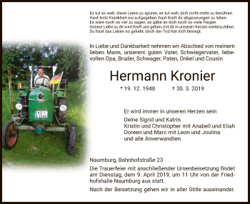 Traueranzeige von Hermann Kronier von HNA