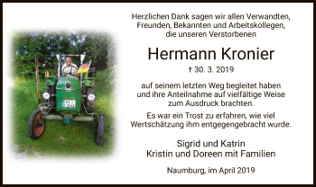 Traueranzeige von Hermann Kronier von HNA