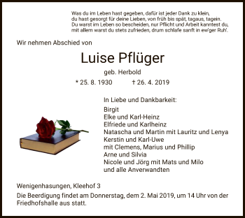 Traueranzeige von Luise Pflüger von HNA