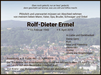 Traueranzeige von Rolf-Dieter Ermel von HNA
