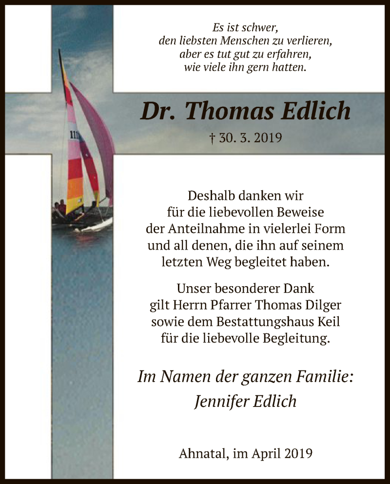  Traueranzeige für Thomas Edlich vom 26.04.2019 aus HNA