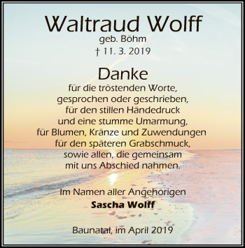 Traueranzeige von Waltraud Wolff von HNA