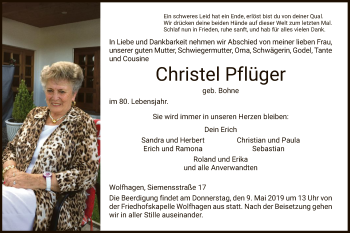 Traueranzeige von Christel Pflüger von HNA