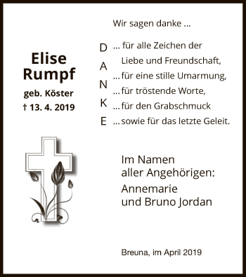 Traueranzeige von Elise Rumpf von HNA